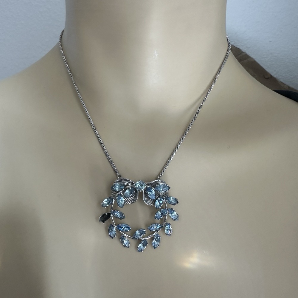 VTG Van Dell Pendant Necklace 14 Inch Blue Crystals 925 Sterling 13.1g READ